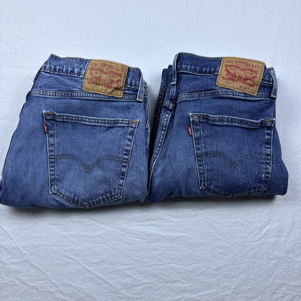 Lot Of 2 LEVIS 505 STRAIGHT MEN'S ZIP FLY JEANS SIZE 34x30 Work Wear, Some Wear